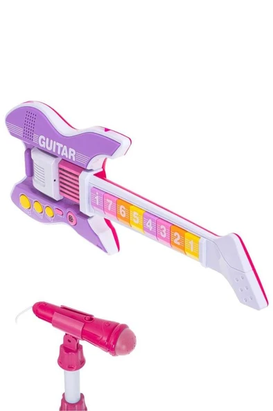 Rennes RG-035PK Mikrofonlu Tuşlu Çocuk Elektro Oyuncak Gitar (Mikrofon Standı ve Askı Dahil) - 5