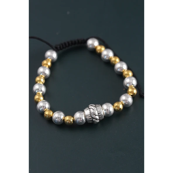 Doğal Taş Sarmal Model Gold Ve Gümüş Renk Asansörlü Erkek Bileklik - 2