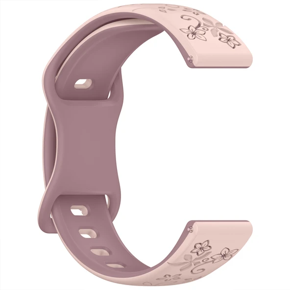 Huawei Watch GT5 Pro 42mm Uyumlu FloraFlex Çiçek Desenli Yumuşak Soft Silikon Kordon  Pembe - Resim 4