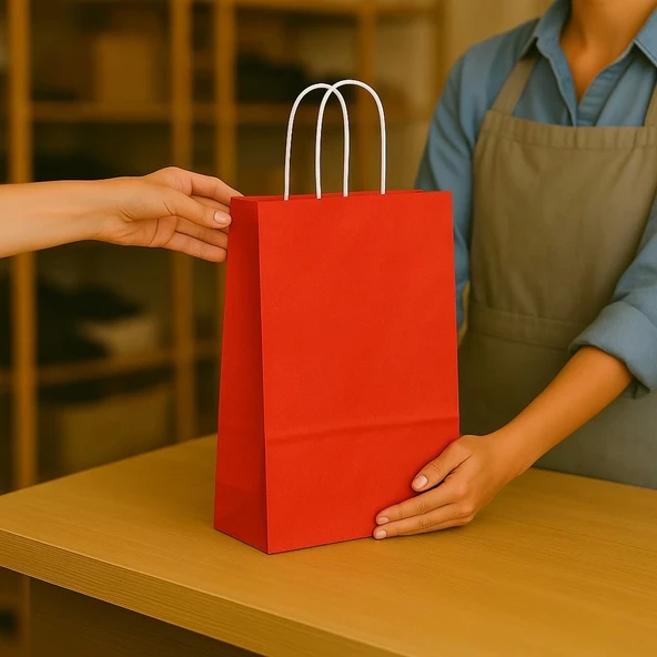 Supertrend Kraft Çanta Kırmızı Küçük Boy 18x24cm 25 Adet x 16 Paket Koli - 4