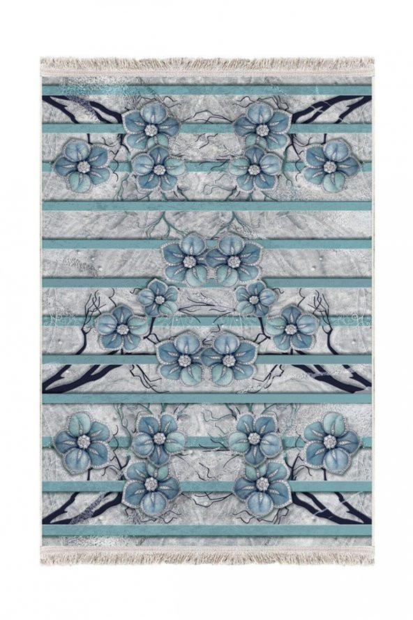 elleser Dekoratif Yıkanabilir Kaymaz Deri Tabanlı 3D Salon Halısı - 2