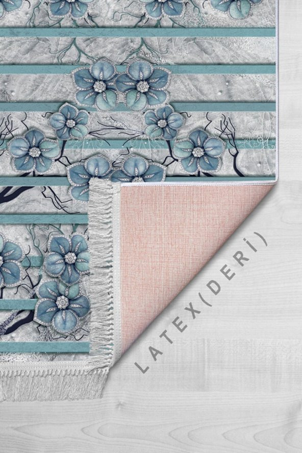 elleser Dekoratif Yıkanabilir Kaymaz Deri Tabanlı 3D Salon Halısı - 3