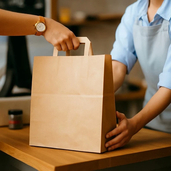 Düz Dıştan Saplı Kraft Çanta 26 x 29 x 16cm 200lü - Resim 3