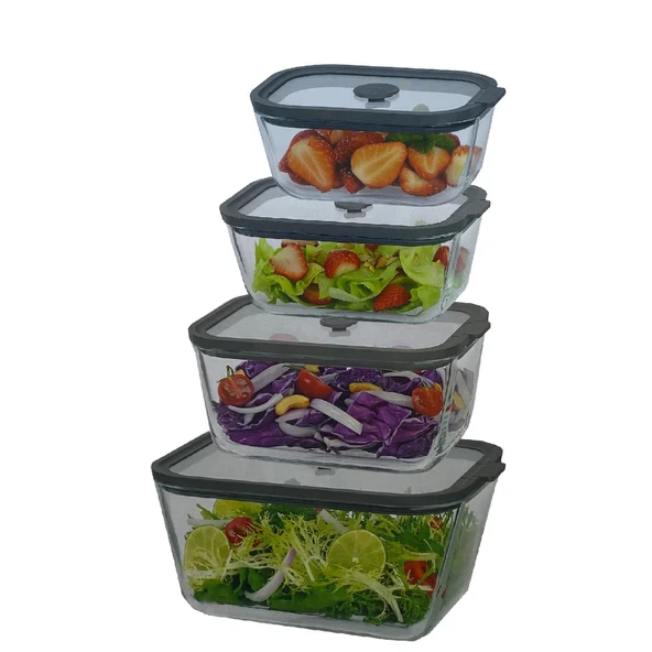 Sızdırmaz Cam Kapaklı Saklama Kabı 4'lü Set 2620/1380/800/470 ML - 1