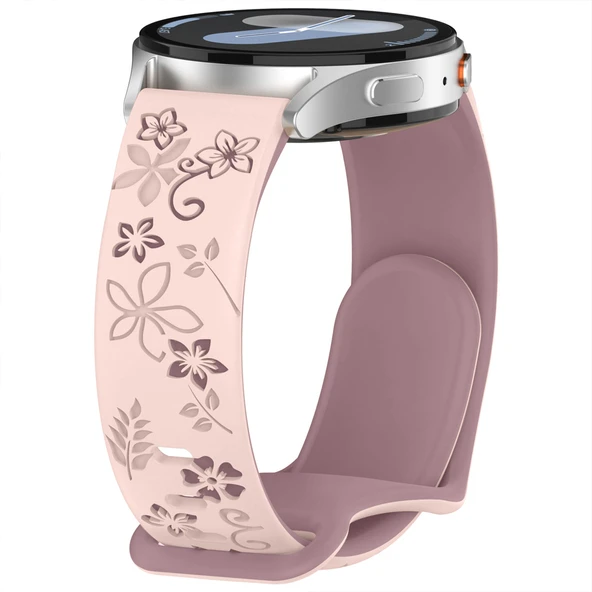 Huawei Watch GT5 Pro 42mm Uyumlu FloraFlex Çiçek Desenli Yumuşak Soft Silikon Kordon  Pembe - Resim 2