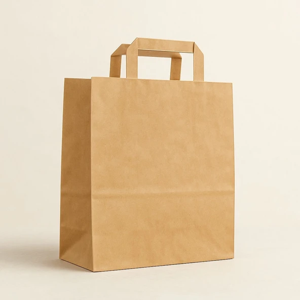 Düz Dıştan Saplı Kraft Çanta 26 x 29 x 16cm 200lü ürün görseli 1