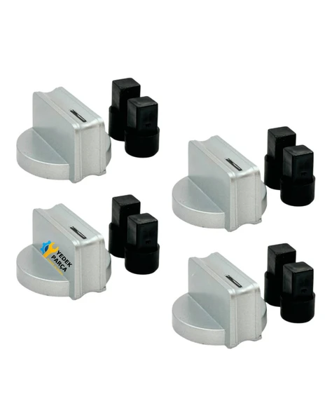 Ocak Düğme Takımı Universal – 4’lü İnox (Çift Adaptörlü) ürün görseli