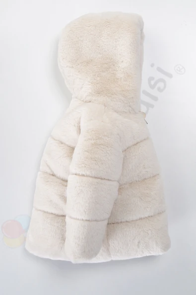 Peluş Kalın Fermuarlı İçi Kürklü Su Geçirmez Kapüşonlu Şişme Kar Kışlık Kız Bebek Mont Çocuk Kaban - 3