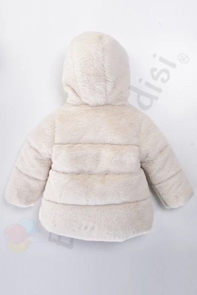 Peluş Kalın Fermuarlı İçi Kürklü Su Geçirmez Kapüşonlu Şişme Kar Kışlık Kız Bebek Mont Çocuk Kaban - 2