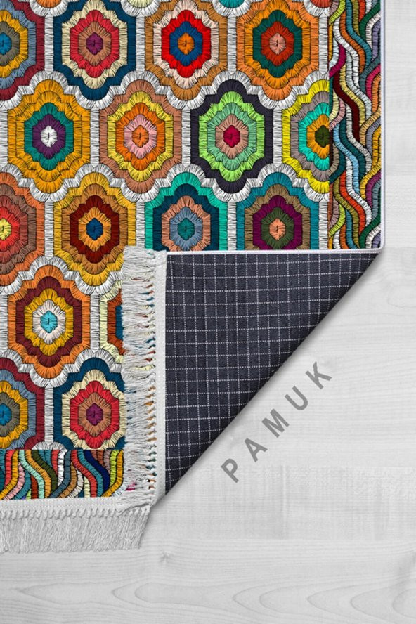 elleser Dekoratif Yıkanabilir Kaymaz Pamuk Tabanlı Salon Halısı - 3