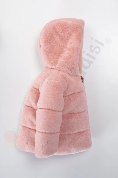 Peluş Kalın Fermuarlı İçi Kürklü Su Geçirmez Kapüşonlu Şişme Kar Kışlık Kız Bebek Mont Çocuk Kaban - 11