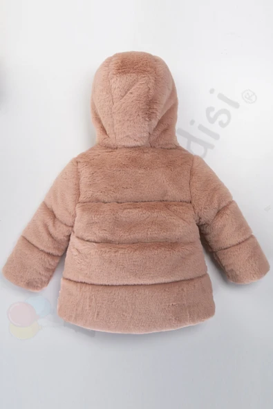 Peluş Kalın Fermuarlı İçi Kürklü Su Geçirmez Kapüşonlu Şişme Kar Kışlık Kız Bebek Mont Çocuk Kaban - 6