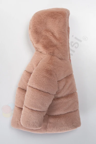 Peluş Kalın Fermuarlı İçi Kürklü Su Geçirmez Kapüşonlu Şişme Kar Kışlık Kız Bebek Mont Çocuk Kaban - 7