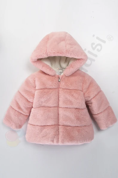Peluş Kalın Fermuarlı İçi Kürklü Su Geçirmez Kapüşonlu Şişme Kar Kışlık Kız Bebek Mont Çocuk Kaban - 9