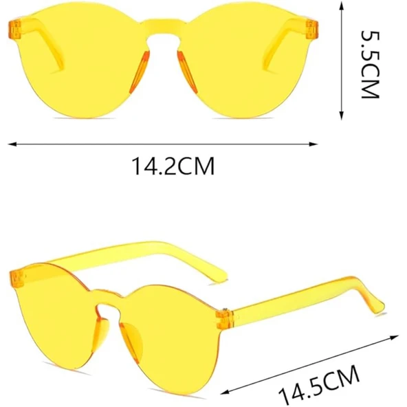 Sert Mika Oval Şekilli Çerçevesiz Sarı Gözlük Retro Parti 5x14 Cm - 2