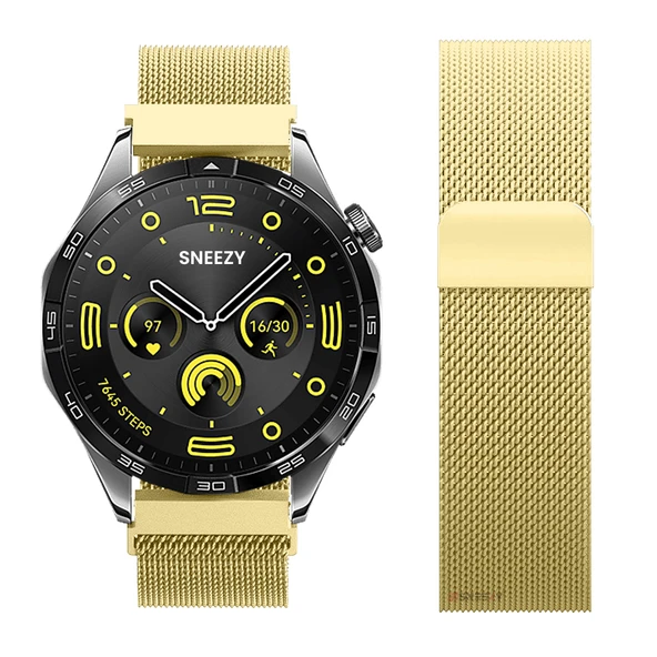 Huawei Watch GT4 46mm Uyumlu Manyetik Milanese Loop Metal Kordon   Gold - Resim 3