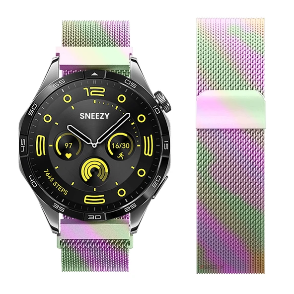 Huawei Watch GT4 46mm Uyumlu Manyetik Milanese Loop Metal Kordon   Rainbow - Resim 3