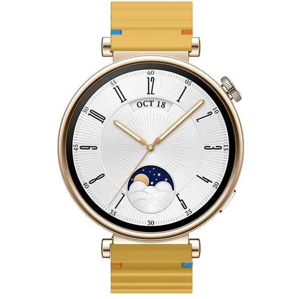 Huawei Watch GT4 41mm İle Uyumlu Dalga Desenli Tokalı Yumusaş Soft Silikon Kordon  Sarı - Resim 5