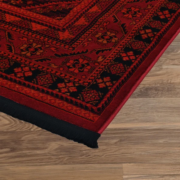 Afgan Türkmen Otantik Desenli Dokuma Kırmızı Oturma Odası Salon Mutfak Halısı Yolluk X380A - 6