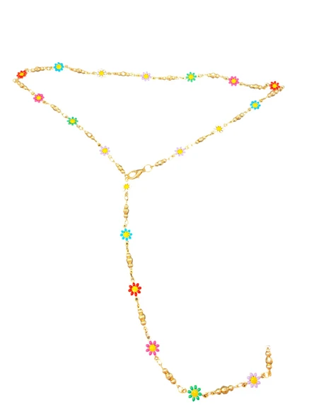 Altın Renk Kaplama Parlak 316L Çelik Kadın Kolye Renkli Çiçek Motifli - Y-Chain ürün görseli 1