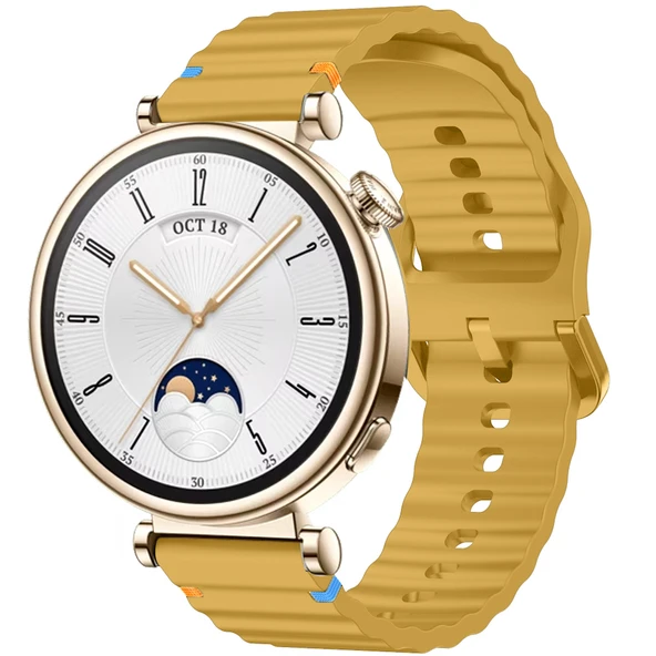 Huawei Watch GT4 41mm İle Uyumlu Dalga Desenli Tokalı Yumusaş Soft Silikon Kordon  Sarı ürün görseli