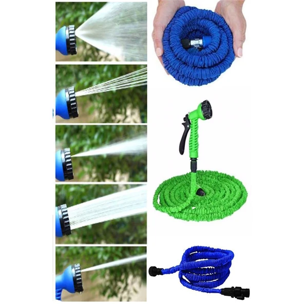 22.5 Metre Uzayan Bahçe Sulama Araç Yıkama Hortumu 7 Kademeli Başlık