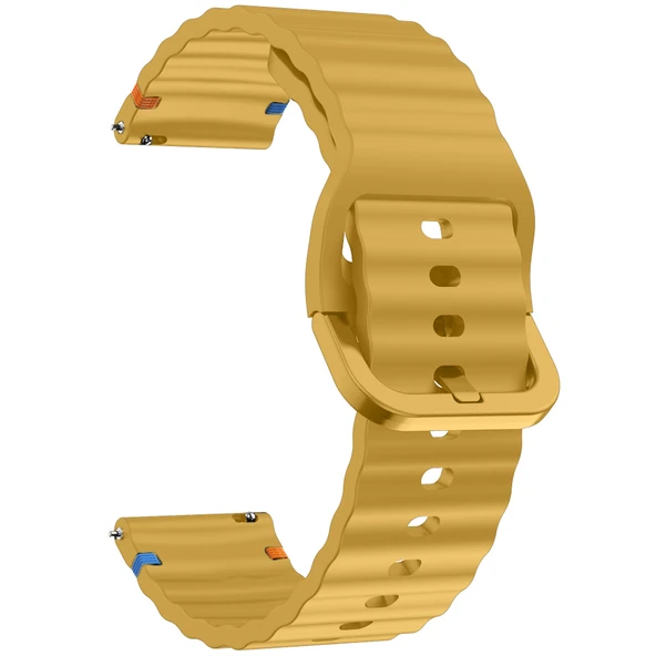 Huawei Watch GT4 41mm İle Uyumlu Dalga Desenli Tokalı Yumusaş Soft Silikon Kordon  Sarı - Resim 3