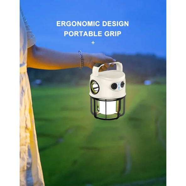 Ps-22025 Çift Işıklı Type-c Powerbank Özellikli Taşınabilir Şarj Edilebilir Kamp Lambası - 2