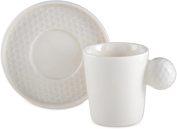 Jumbo Golfline Beyaz 2'li Tabaklı Kahve Fincan Takımı 90 cc - 2