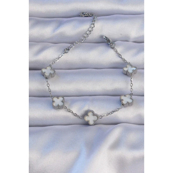 316L Çelik Gümüş Renk Sedefli Baby Boy Yonca Model Bileklik