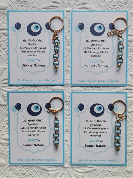 64 Adet Kişiye Özel Hz MUHAMMED S.A.V'in Emridir Yazılı Sünnet Hatırası Hediyelik Anahtarlık - Resim 3