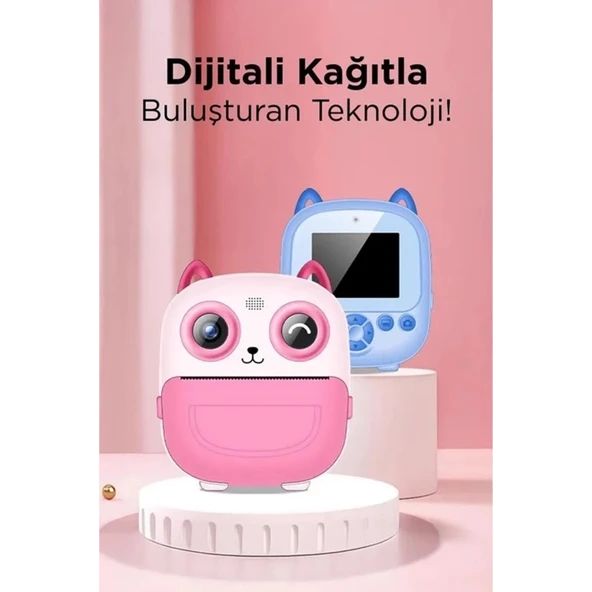 Dijital Video Fotoğraf App Destekli Çocuk Kamerası Termal Resim Kağıt Baskılı Yazıcı Pembe - 5