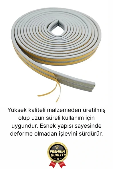 Güçlü Kendinden Yapışkanlı Kapı Pencere Soğuk Hava Geçirmez Yalıtım İzolasyon Gri Fitil 6 Metre - 2