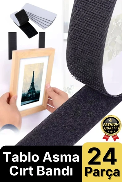 Ultra Güçlü İz Bırakmaz Çivisiz Tablo Çerçeve Asma Kendinden Yapışkanlı Siyah Cırt Bant 24'lü Set - 1