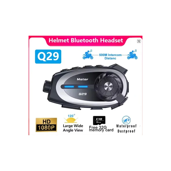 Q29 Motosiklet Kask Bluetooth Kulaklık Eşleşmeli 1080p Kamera Geniş Açı Su Geçirmez Intercom - 6