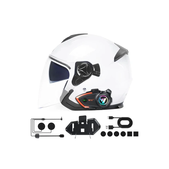 Yeni Model Y80-2x Motosiklet İntercom 2 Kişilik Bağlantı Rgb Işıklı Bluetooth Kulaklık Seti - 4