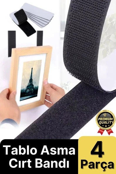 Ultra Güçlü İz Bırakmaz Çivisiz Tablo Çerçeve Asma Kendinden Yapışkanlı Siyah Cırt Bant 4'lü Set - 1
