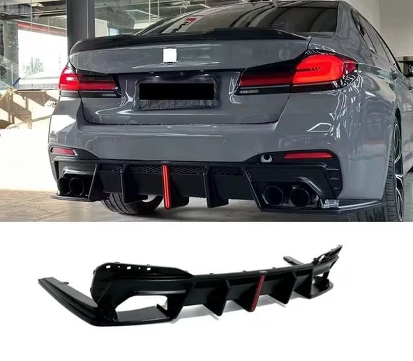 AUTOGP Bmw g30 arka tampon difüzörü ledli ve egzoz ucu seti 2017+ pianoblack