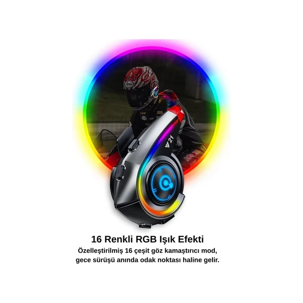 Y21 Rgb Işık Efektli Intercom Bluetooth Motosiklet Kask Kulaklığı Intercom Kulaklık - 3