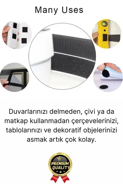 Ultra Güçlü İz Bırakmaz Çivisiz Tablo Çerçeve Asma Kendinden Yapışkanlı Siyah Cırt Bant 12'li Set - 2