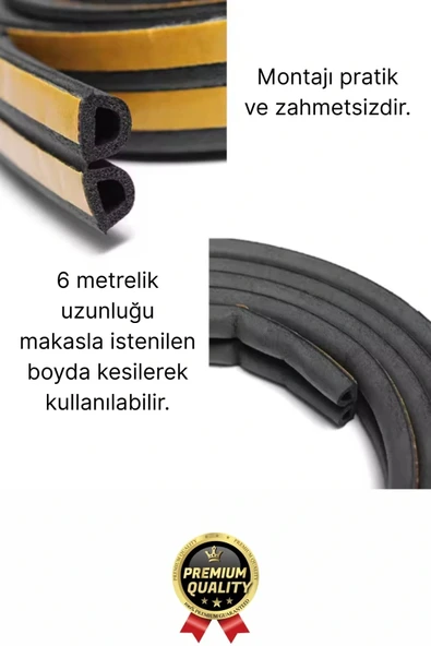 Güçlü Kendinden Yapışkanlı Kapı Pencere Soğuk Hava Geçirmez Yalıtım İzolasyon Siyah Fitil 10 Metre - 6