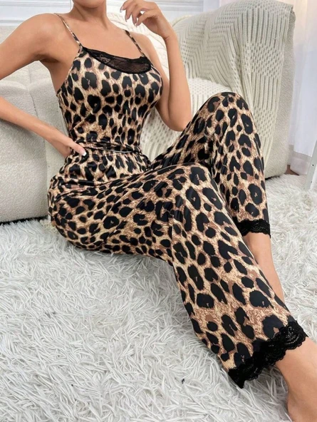 Kadın Ip Askılı Yakası Dantelli Bluz Ve Pijama Sandy Ikili Takım - 1