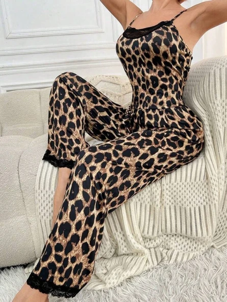 Kadın Ip Askılı Yakası Dantelli Bluz Ve Pijama Sandy Ikili Takım - 3