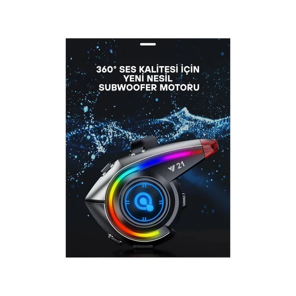 Y21 Rgb Işık Efektli Intercom Bluetooth Motosiklet Kask Kulaklığı Intercom Kulaklık - 4