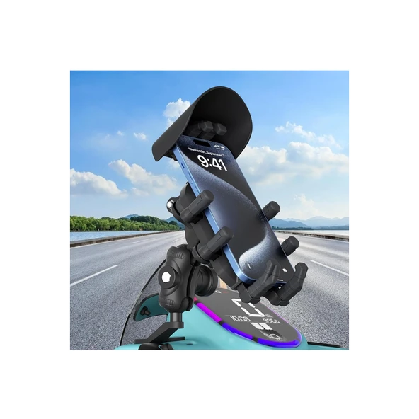 Ayna Bağlantılı Güneş Ve Yağmur Korumalı 360° Derece Ayarlanabilir Motosiklet Telefon Tutucu - 4