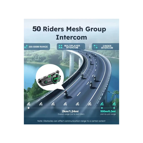 C50 2x Motosiklet Intercom Kask Kulaklık 1000 Mah Rgb Işıklı Çift Eşleşme - 2