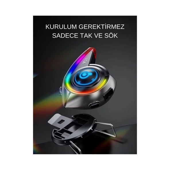 Y21 Rgb Işık Efektli Intercom Bluetooth Motosiklet Kask Kulaklığı Intercom Kulaklık - 6