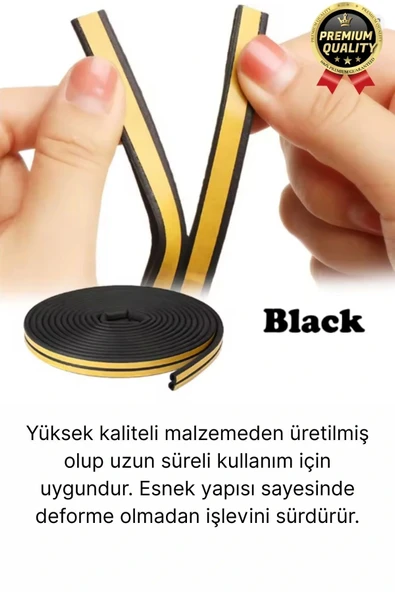 Güçlü Kendinden Yapışkanlı Kapı Pencere Soğuk Hava Geçirmez Yalıtım İzolasyon Siyah Fitil 10 Metre - 2