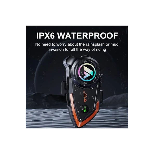 Yeni Model Y80-2x Motosiklet İntercom 2 Kişilik Bağlantı Rgb Işıklı Bluetooth Kulaklık Seti - 5