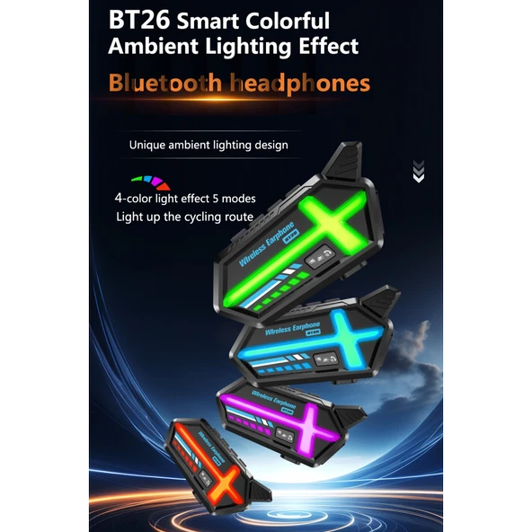 Bt26 Motosiklet Kask Kulaklık Bluetooth Rgb Işıklı 2 Eşleşme Özellikli 1000 Mah Intercom - 3